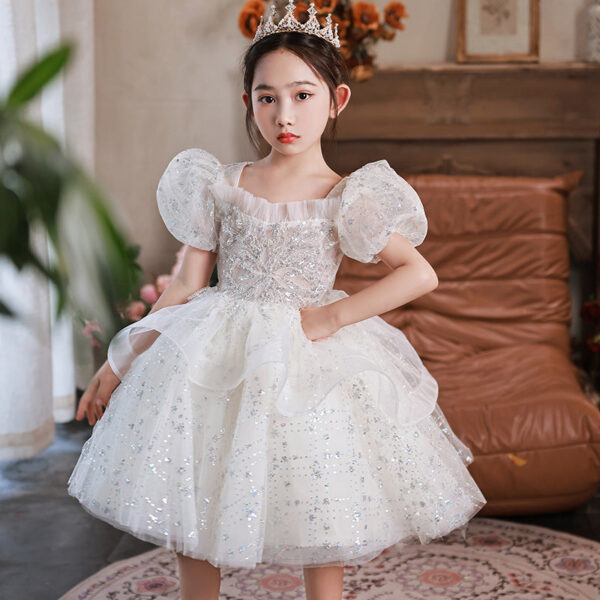 White Baby 2-12year old Kids for Party Wedding flower girl Sequins Children’s Pageant Gown Girls Dress