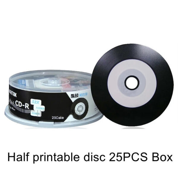 25PCS/BOX Ritek Printable Blank Recordable Compact 700MB/80min/52x CD-R Vinyl Black Media Disc