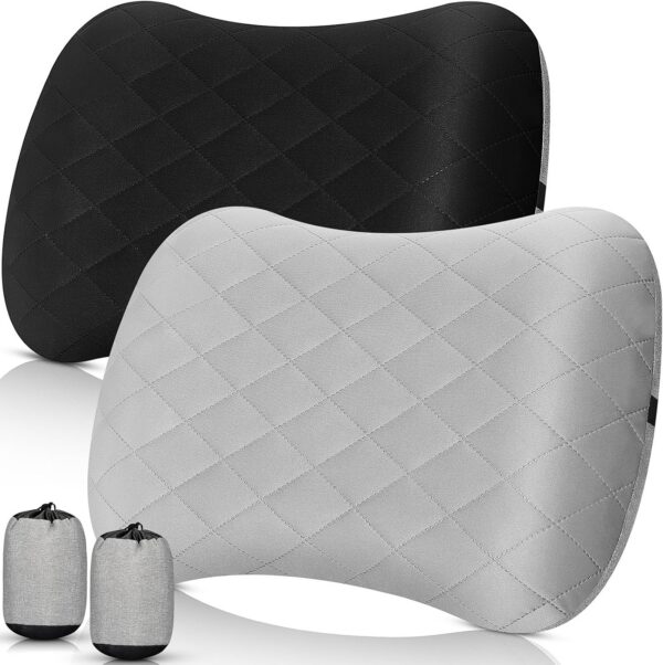 d2c461be12bc36ac 2 Pack Inflatable Travel Camping Pillow with Removable Cover Backpacking Blow up Neck Air Pillow Compressible for Lumbar Support Travel Hiking(Black,Grey)