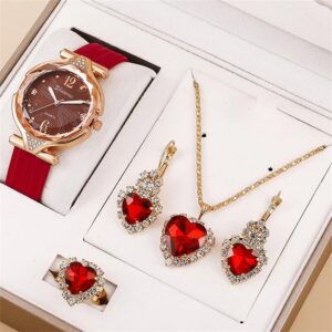 d2cc0b7307c6dd1c New 5pcs Set Watches Women Leather Band Ladies Watch Simple Casual Womens Analog WristWatch Bracelet Gift Montre Femme