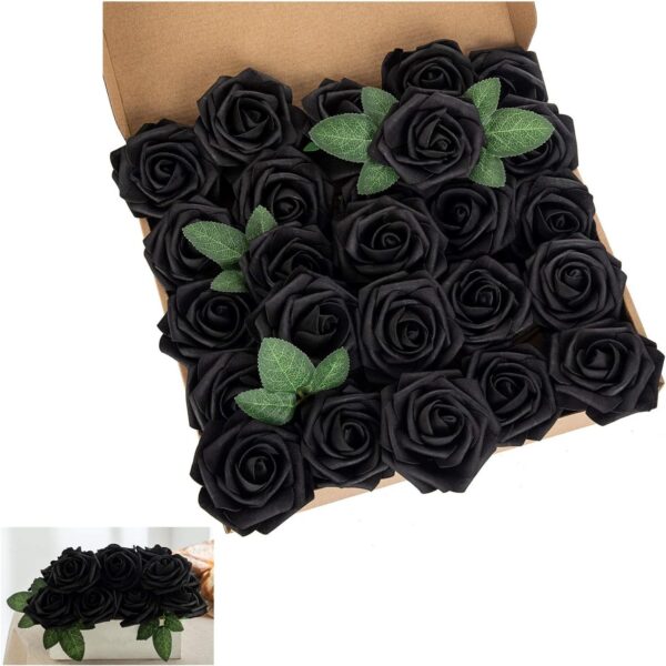 d2d2d558c13f184c Artificial Flower Foam Purple Rose 50pcs Real Looking Fake Rose with Stems Leaves for Home Decoration Party Garden Centerpieces DIY Wedding Bouquets(Purple)