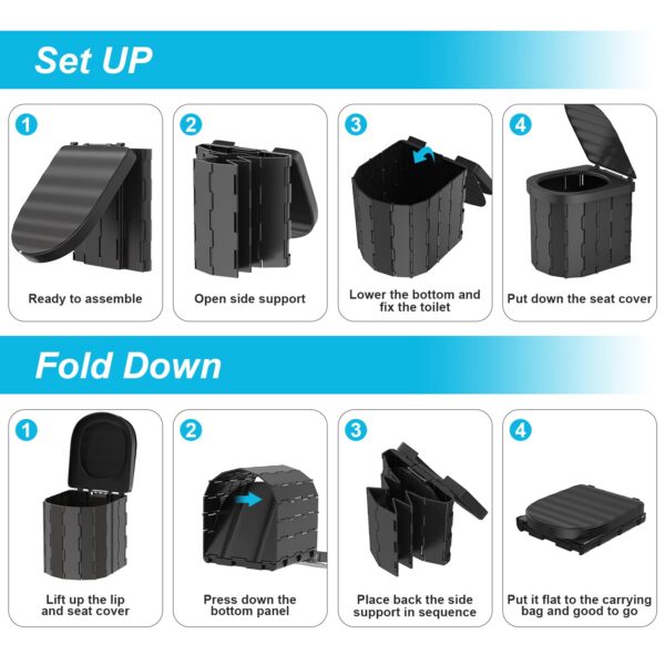 Toilet Portable Adults, Folding Waterproof Porta Potty for Camping, Car, Bucket, Travel, Outdoor, Hiking, Trips, Boat, Beach, Tent