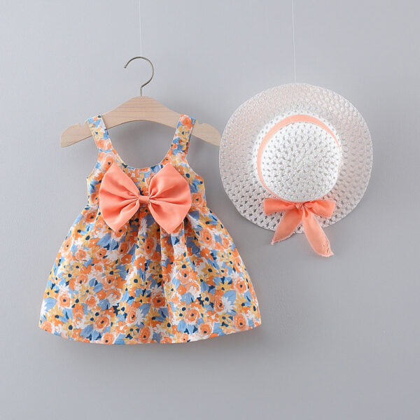d317a7c84b42ae7e 2pcs/Set Baby Girl Summer Fashion Dresses Floral Sling Children Clothing Sweet Cute Kids Sleeveless Dress 0-3 Years Old Toddlert