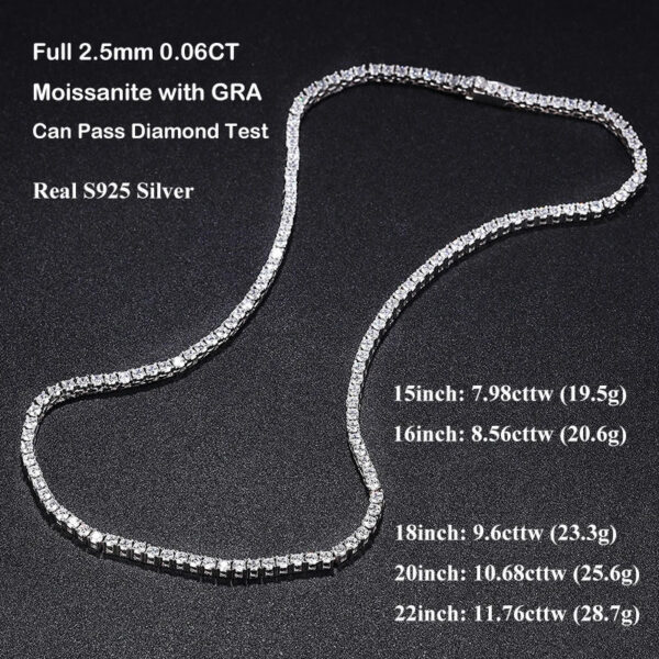 EWYA Sparkling Real Full 2.5/3/4/5mm D Color Moissanite Tennis Necklace for Women S Sier Diamond Neck Chain Necklaces Gift