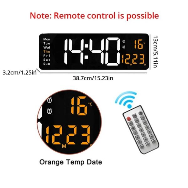 13/16 Inches Large LED Digital Wall ,Wall Mounted Remote Control Temperature Date Week Display Timer Dual Alarm Clock