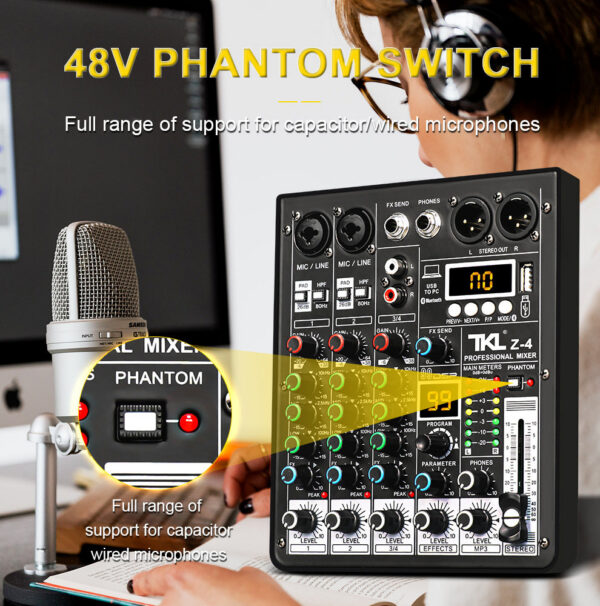 TKL 4 Channel 99 DSP Audio Mixer 48V Phantom Power USB Studio Sound Mixers Bluetooth DJ Console Mi for Karaok