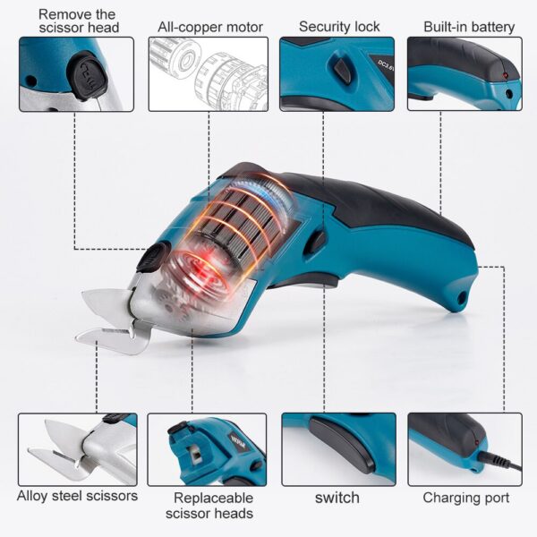 3.6V Multifunctional Electric Fabric Cutting hine Leather Scissors With Tungsten Steel Blades USB Rechargeable Tool