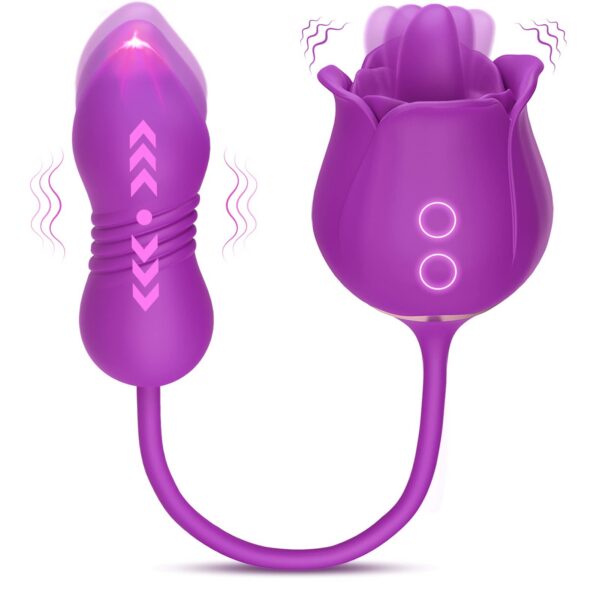 Rose Vibrator - 3in1 Toys Stimulator Women with 9 Tongue Licking & Thrusting Dildo G Spot Vibrators, Adult Anal Sex Toy Games Clitoral Nipple Licker for Woman Man Couples