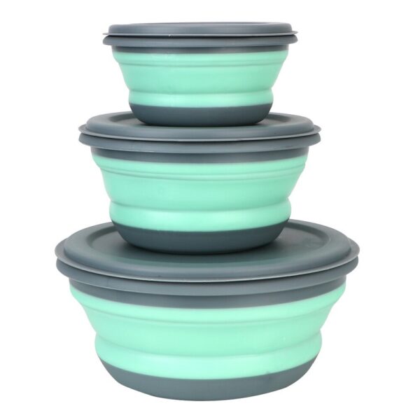 3 Pieces Silicone Folding Bowls with Lid Foldable Lunch Box Portable Salad Bowl Sets