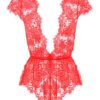 Anyou Womens Lingerie V-Neck Lace Bodysuit Mini Babydoll Featuring Plunging Eyelash Size XS-XXL