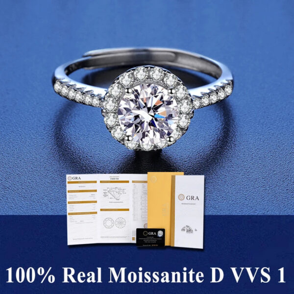 d38894031414d663 100% Real Moissanite Ring D VVS1 Pass Diamond Test Pen Adjustable Size S925 Sliver GRA Certificate Wedding Rings for Women