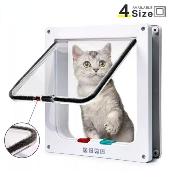d3997247c6679b2f Cat Flap Door with 4 Way Security Lock Controllable Switch Transparent ABS Plastic Gate Puppy Kitten Safety in&out Pet Doors Kit