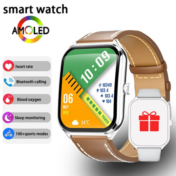 d39fc3d89bef467f New Ultra Thin Smart Watch men 1.96" AMOLED HD Pixel Display Always Show Time BT Call Reminder Smartwatch Ladies For Android iOS