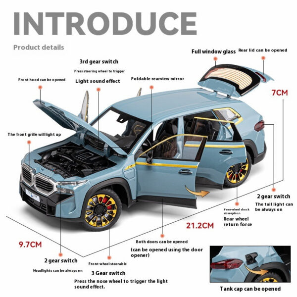 1:24 Scale XM Alloy Car Toy Model with Sound Light Effects Wind-Up nism Ideal for Kids Collectors - Fun & Durable