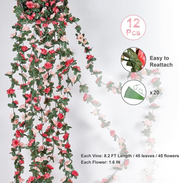 BLEUM CADE 12Pcs 98.4Ft Flower Garland Artificial Rose Vines for Bedroom, Cute Fake Hanging Flower Vines Floral Garland Decorations for Wedding Party Wall Room Decor Aesthetic