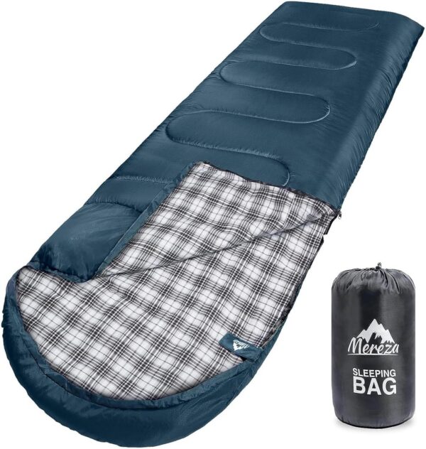 d3cb0ee69ea00283 MEREZA Flannel Sleeping Bag for Adults XL, Large Wide Sleeping Bags for Camping Mens Warm Cotton Sleeping Bag 4 Season Warm & Cool Weather