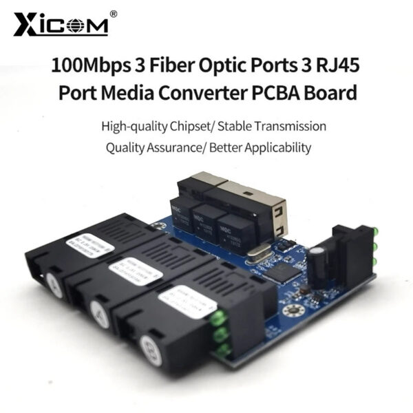 d3dc4ce78d7b9d7d placa metro switch Ethernet fibra 100M PCBA Board Optic Media Converter 20km 3 Fiber 3 RJ45 Support RPOE Simplex SC Fiber Switch