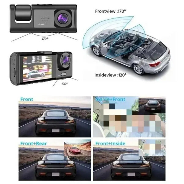 d3e5a8f46bafdfee 3 Channel Car DVR HD 1080P 3-Lens Inside Vehicle Dash CamThree Way Camera DVRs Recorder Video Registrator Dashcam Camcorder