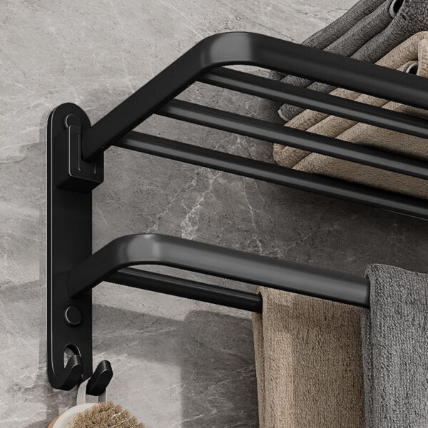 d3e8ab66a3db125b Matte Black 50CM Folding With Hook Towel Holder Wall Mount AluminumTowel Rack