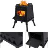 Lineslife Wood Burning Camp Stove, Portable Cast Iron Camping Wood Stove, Black Woodstove with Carrying Case for Backpacking Outdoor Cooking