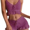 d3f68a3697016351 SweatyRocks Women's 2 Piece Lingerie Set Pama Sets Ruffle Trim Tie Front Cami Top and Shorts Sleepwear