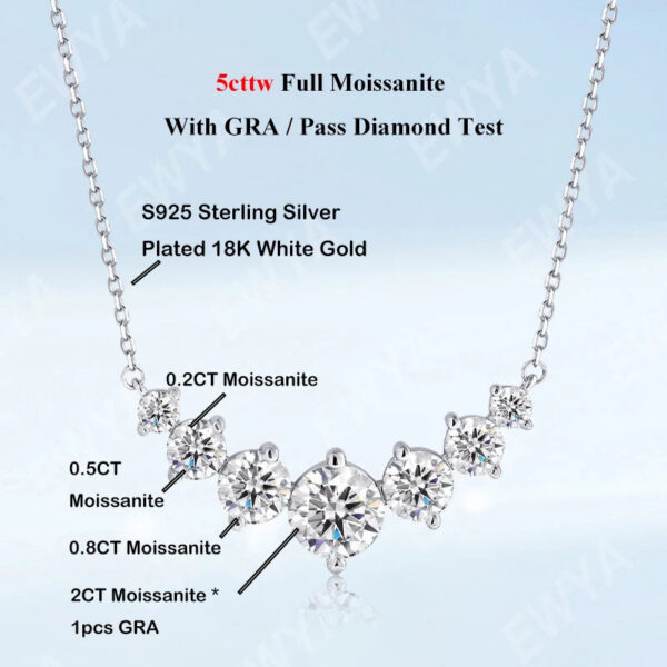 EWYA Sparkling 1.7/2.8/5cttw Full Moissanite Pendant Necklace for Women S Sier Plated Gold Pass Diamond Test Necklaces