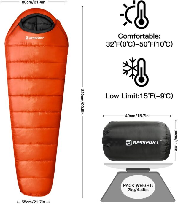 d40bf02d85cb11ae Bessport Mummy Sleeping Bag | 15-45 ℉ Extreme 3-4 Season Sleeping Bag for Adults Cold Weather– Warm and Washable, for Hiking Traveling & Outdoor Activities