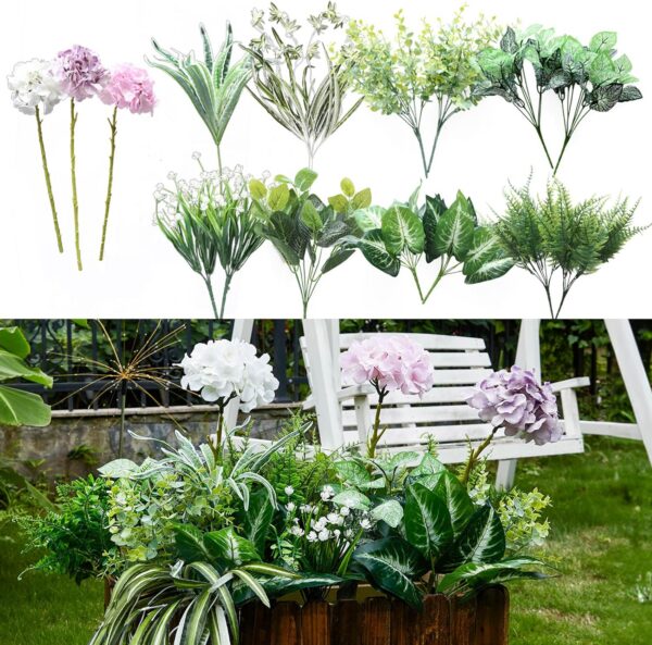 d40e6712163e2334 PARTY JOY 18 Bunches Fake Plants Outdoor, Fake Bushes UV Resistant Artificial Flowers Hydrangea Flowers Greenery Shrubs Faux Greenery for Outdoor Garden Patio Front Porch Yard Decor