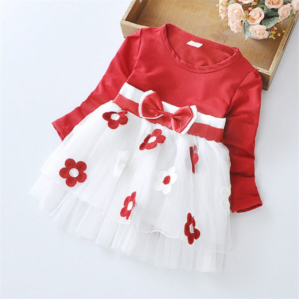 d41cf52be523c189 Spring Autumn Baby Girl Dress Lovely Kid Flower Bow Children Clothing Princess Evening dresses Toddler Clothes 0-4 Y Long Sleeve