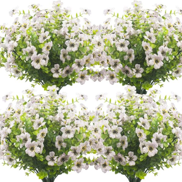 d4687688f182d74e Grunyia 10 Bundles Artificial Flowers Outdoor UV Resistant Fake Flowers No Fade Faux Plants Garden Porch Window Box Decorating (White)
