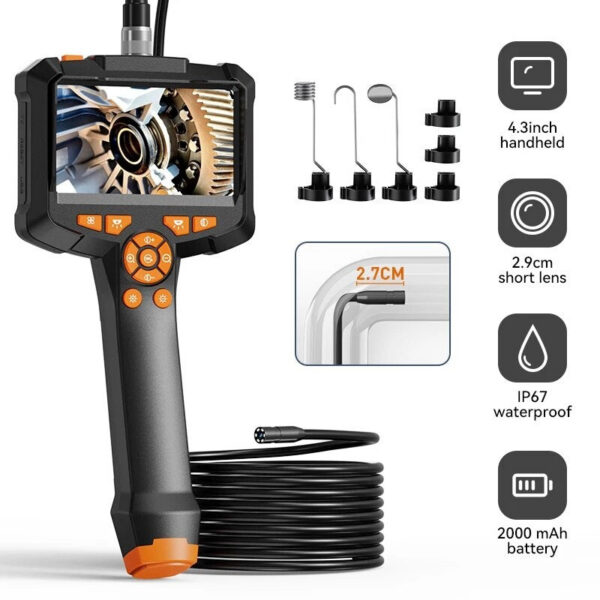 Industrial Endoscope 4.3inch IPS Screen IP67 Waterproof HD1080P 8mm Lens Pipe Sewer Inspection Camera Borescope For Car