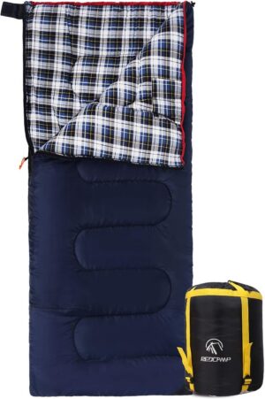 REDCAMP Cotton Flannel Sleeping Bags for Camping, 3-Season Warm and Comfortable Adult Sleeping Bag, Envelope with 2/3/4lbs Filling