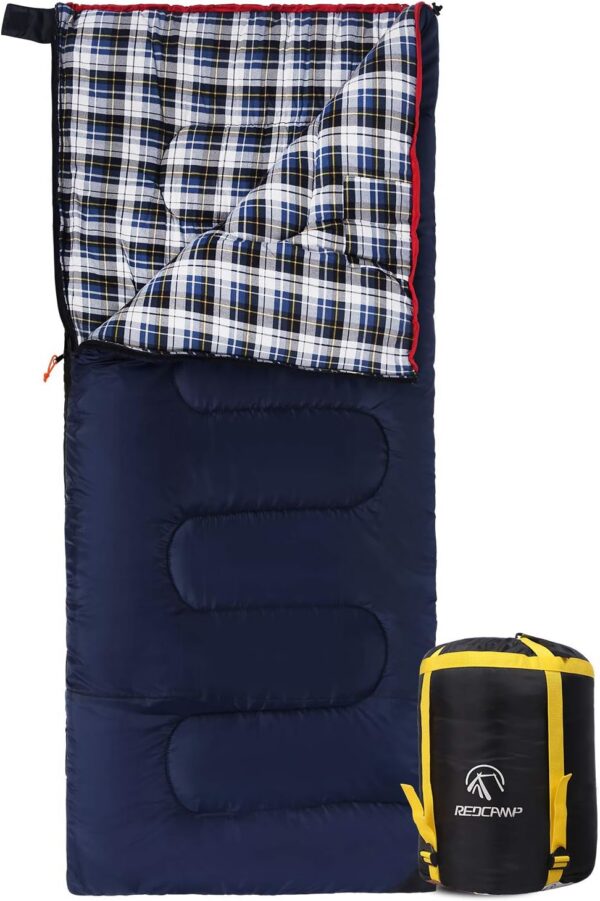 REDCAMP Cotton Flannel Sleeping Bags for Camping, 3-Season Warm and Comfortable Adult Sleeping Bag, Envelope with 2/3/4lbs Filling