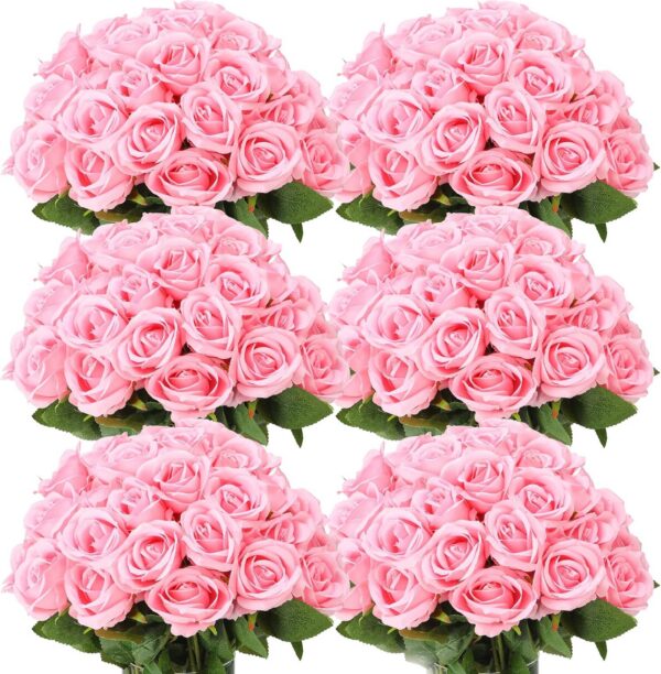 d4783d97c45b4e2c 50 Pcs Artificial Rose Flower Realistic Silk Roses with Stem Bouquet of Flowers Plastic Flowers Real Looking Fake Roses for Home Wedding Centerpieces Party Decorations (Blue)