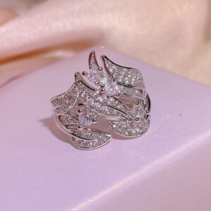 sier new creative diamond-studded rice ear flower rattan ladies white zircon ring party birthday jewelry gift