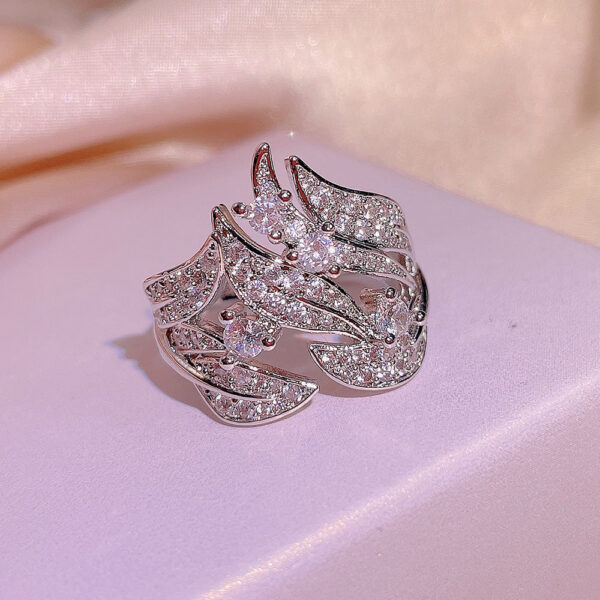 sier new creative diamond-studded rice ear flower rattan ladies white zircon ring party birthday jewelry gift