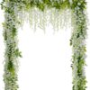 Lvydec Wisteria Artificial Flowers Garland, 4 Pcs Total 28.8ft Artificial Wisteria Vine Silk Hanging Flower for Home Garden Outdoor Ceremony Wedding Arch Floral Decor (Pink)