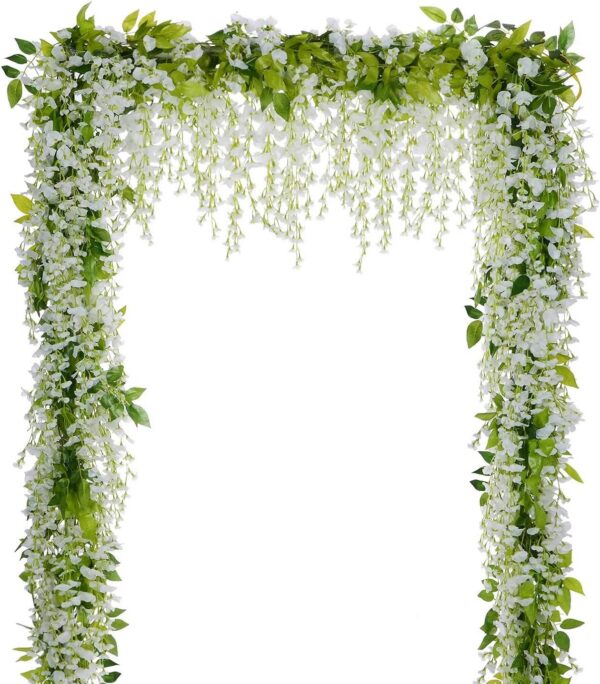 Lvydec Wisteria Artificial Flowers Garland, 4 Pcs Total 28.8ft Artificial Wisteria Vine Silk Hanging Flower for Home Garden Outdoor Ceremony Wedding Arch Floral Decor (Pink)