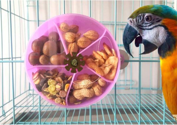 Bird Creative Foraging System Wheel Seed Food Ball Rotate Training Toy for Small and Medium Parrots Parakeet Cockatiel Conure (Blue)