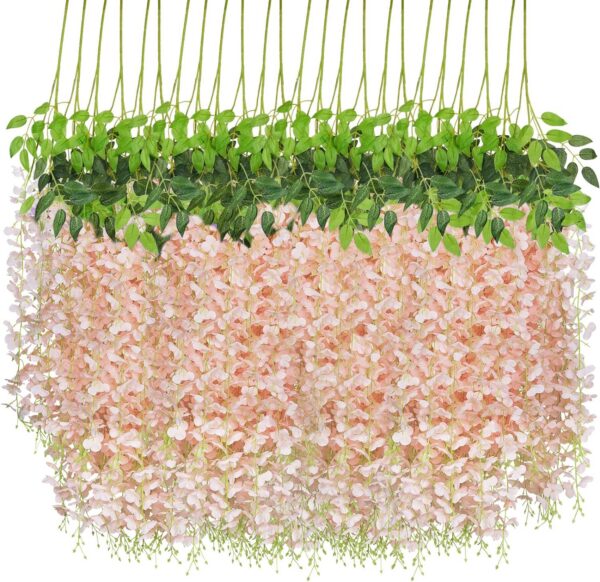 d4a82014b9f4c21d CEWOR 24pcs Wisteria Hanging Flowers 3.6ft Artificial Vines Fake Garland Silk Flower String for Wedding Party Garden Outdoor Greenery Home Wall Decoration (Purple)