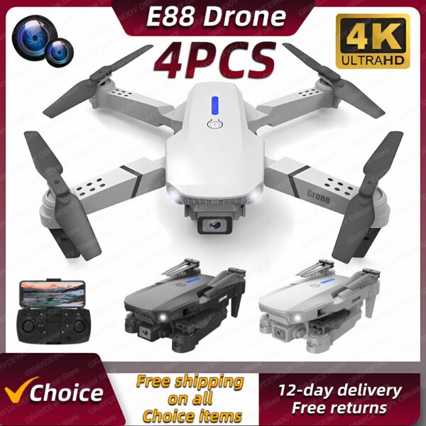 d4b5554b2bdda415 New E88Pro 4PCS Drone 4K Professinal With Wide Angle Dual HD Camera Foldable RC Helicopter WIFI FPV Height Hold Apron Sell