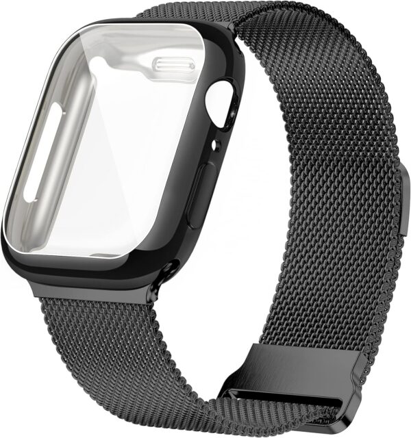Geoumy Metal Magnetic Bands Compatible for Apple Watch Band 38mm with Case, Stainless Steel Milanese Mesh Loop Replacement Strap Compatible with iWatch Series 8/7/6/5/4/3/2/1 SE Women Men, Rose Gold