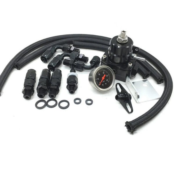 Universal Adjustable Fuel Pressure Regulator With Gauge+AN6 Fuel Line Hose+Fittings End Kit