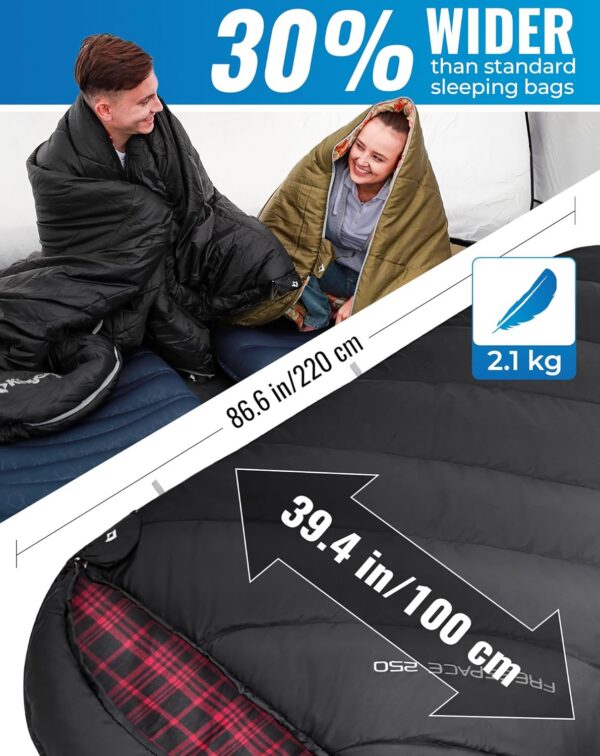 d511071e759c22d8 KingCamp XXL Sleeping Bag for Adults 3-4 Season Large Wide Flannel Liner Single Warm Waterproof Lightweight for Camping Hiking Backpacking Outdoor with Compression Sack