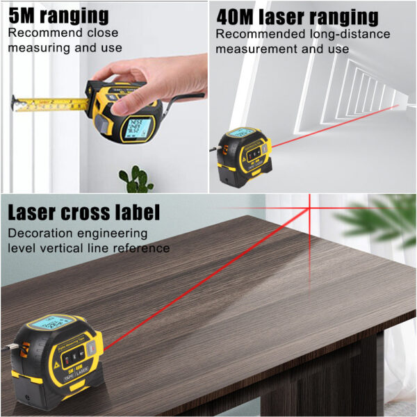 d532802a688775d4 3 in 1 Laser Rangefinder 5M Tape Measure Ruler LCD Display with Backlight Distance Meter Building Measurement Device