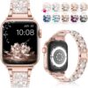 LELONG Compatible with Apple Watch Band 38mm 40mm 41mm Series 9 Series 8 7 6 5 4 3 2 1 SE Ultra, Bling Replacement Bracelet iWatch Band, Diamond Rhinestone Stainless Steel Metal Wristband Strap