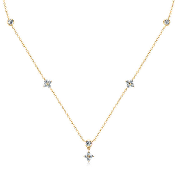 Rose Four Leaf Clover Moissanite Necklace Sier Plated Yellow/White Gold Diamond Choker Chain for Women Jewelry