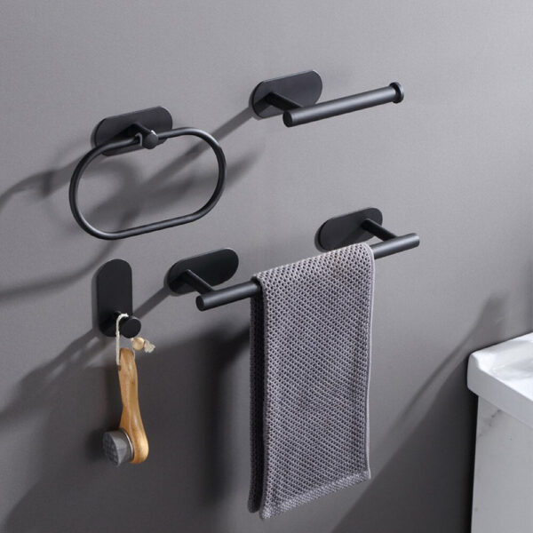 4PCS Wall Mount Toilet Towel Holder Adhesive Black Sier Kitchen Roll Paper Stand Hanging Napkin Rack Bathroom Set