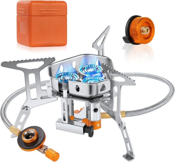 d596e1ab17634a30 Adiwo Camping Gas Stove, Windproof Backpacking Burner Cooking Stoves 6800W, Foldable Rocket Camping Stove with Carry Box, Outdoor Camping Gas Burner for Cooking, Hiking, Camping, Trekking, Picnic