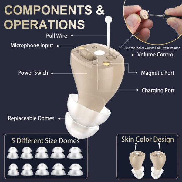 Aids, Newest 2- Channel Digital Rechargeable Aids Charging Box Indicating Remaining Power, Invisible Personal Sound Hearing Amplifier with Intelligent Noise Reduction (Beige)